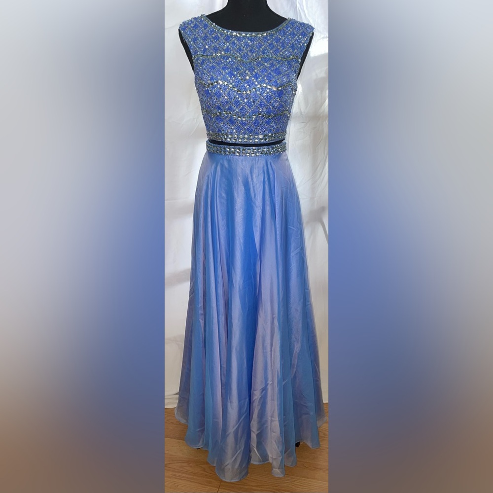 Sherri Hill 2 Piece Blue Sequin Prom Formal Dress Size 0